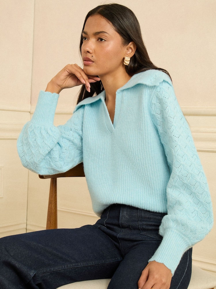 Love & Roses Knitted Collared Jumper - Image 1 of 4 Love & Roses Knitted Collared Jumper - Image 1 of 4