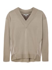 AllSaints Grey Bern Panel V-Neck Jumper - Image 9 of 9