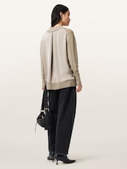 AllSaints Grey Bern Panel V-Neck Jumper - Image 1 of 9