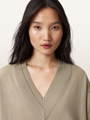 AllSaints Grey Bern Panel V-Neck Jumper - Image 7 of 9