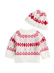 Tommy Hilfiger White Fair Isle Cardigan And Beanie Gift Set - Image 2 of 2