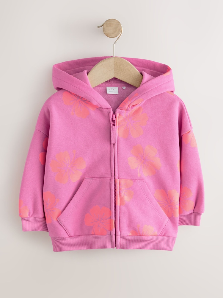 Pink Flowers Zip Through Hoodie (3mths-7yrs) - Image 1 of 4