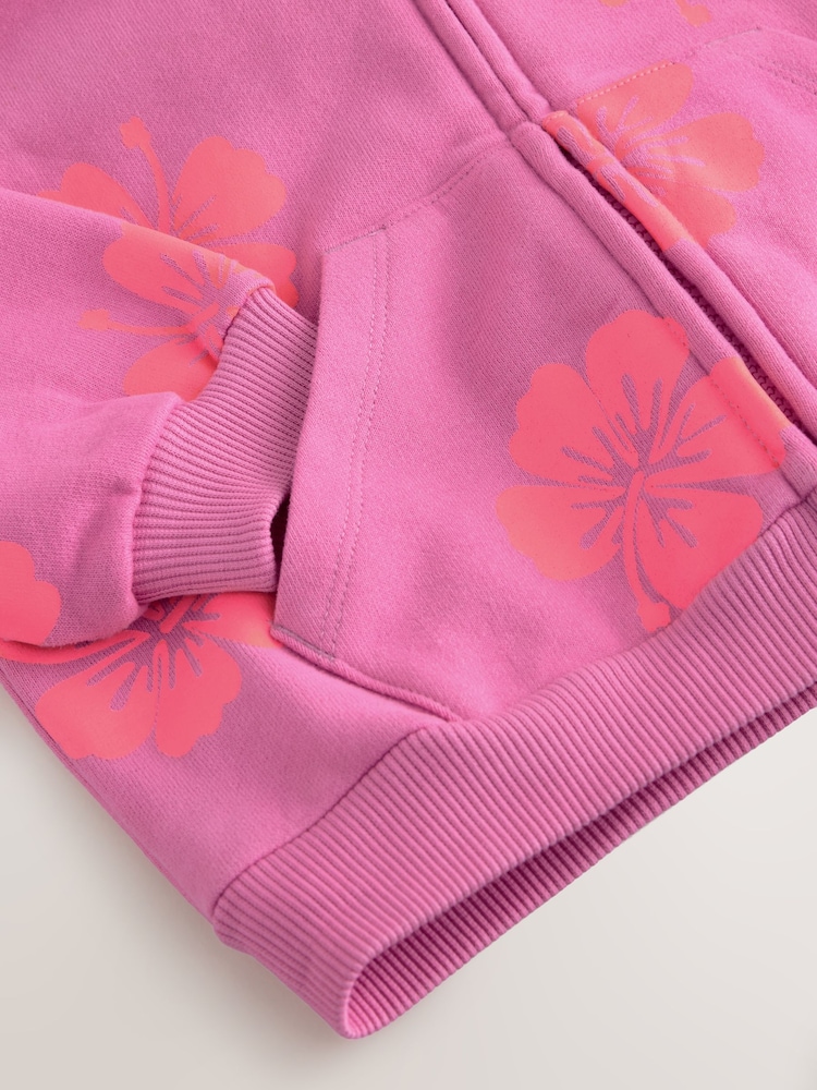 Pink Flowers Zip Through Hoodie (3mths-7yrs) - Image 4 of 4
