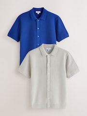 Navy Blue/Grey Textured Knitted Shirts 2 Pack - Image 1 of 11