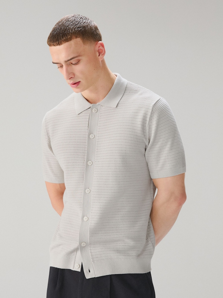 Navy Blue/Grey Textured Knitted Shirts 2 Pack - Image 2 of 11