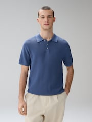 Bleu/marron - Textured Knitted Polo Shirts 2 Pack - Image 2 de 11