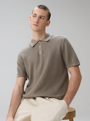 Bleu/marron - Textured Knitted Polo Shirts 2 Pack - Image 3 de 11