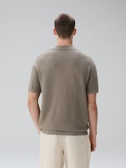 Bleu/marron - Textured Knitted Polo Shirts 2 Pack - Image 4 de 11