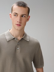 Bleu/marron - Textured Knitted Polo Shirts 2 Pack - Image 7 de 11