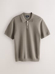 Bleu/marron - Textured Knitted Polo Shirts 2 Pack - Image 8 de 11