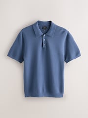 Bleu/marron - Textured Knitted Polo Shirts 2 Pack - Image 9 de 11