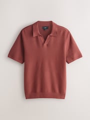 Red/Brown Textured Knit Short Sleeve Trophy Neck Polo Shirts 2 Pack - Image 3 of 5