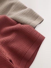 Red/Brown Textured Knit Short Sleeve Trophy Neck Polo Shirts 2 Pack - Image 5 of 5