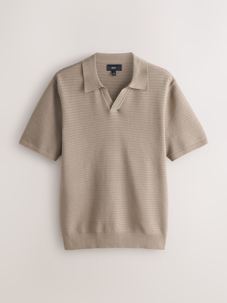 Buy Red/Neutral Trophy Neck 100% Cotton Textured Knitted Polo 