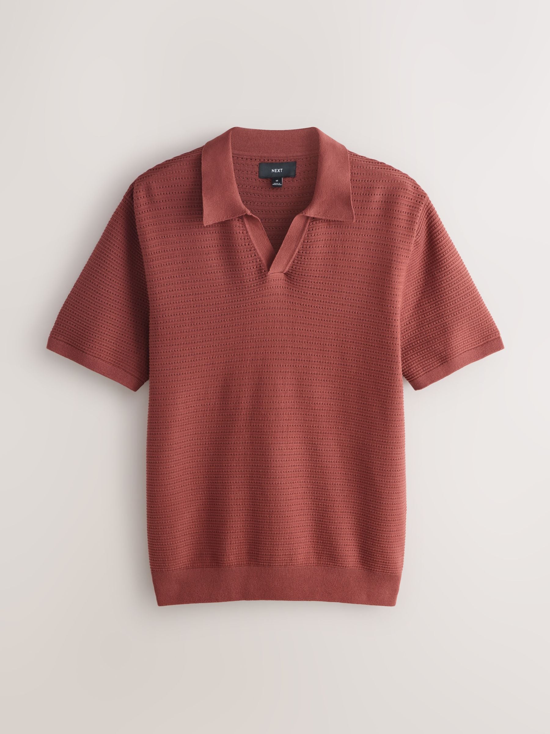 Buy Red/Neutral Trophy Neck 100% Cotton Textured Knitted Polo