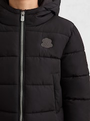 Reiss Black Myles 9-13 yrs Monogram Hooded Relaxed Puffer Jacket - Image 1 of 4