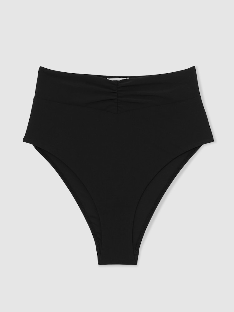 Reiss Black Maisie High-Waisted Ruched Bikini Bottoms - Image 2 of 8 Reiss Black Maisie High-Waisted Ruched Bikini Bottoms - Image 2 of 8