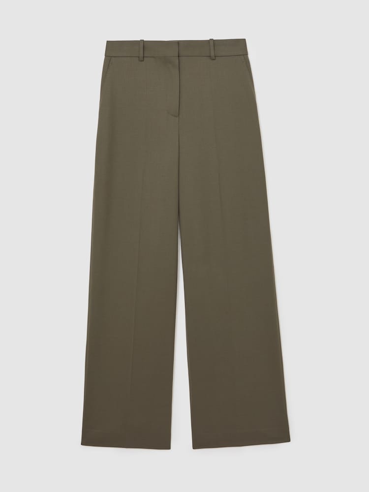 Reiss Green Solene Petite Wool-Blend Wide-Leg Suit Trousers - Image 2 of 8 Reiss Green Solene Petite Wool-Blend Wide-Leg Suit Trousers - Image 2 of 8