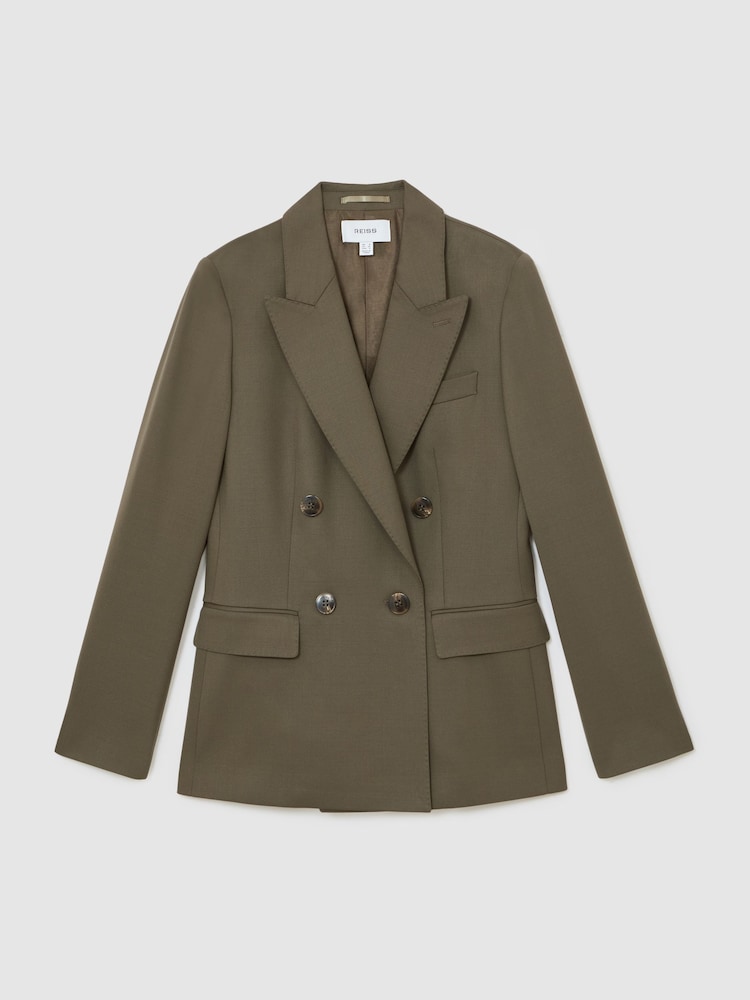 Reiss Green Solene Petite Wool-Blend Double-Breasted Suit Blazer - Image 2 of 7 Reiss Green Solene Petite Wool-Blend Double-Breasted Suit Blazer - Image 2 of 7