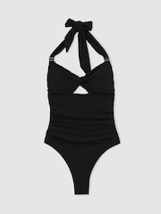 Reiss Black Marta Cut-Out Halter-Neck Swimsuit - Image 2 of 6