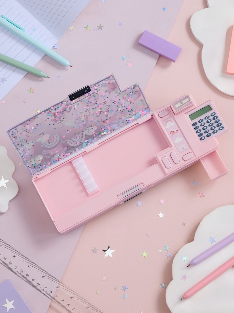 Pink Sparkle Rainbows and Unicorn Pop Out Pencil Case - Image 1 of 6