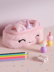 Pink Soft Fluffy Unicorn Filled Pencil Case - Image 1 of 3