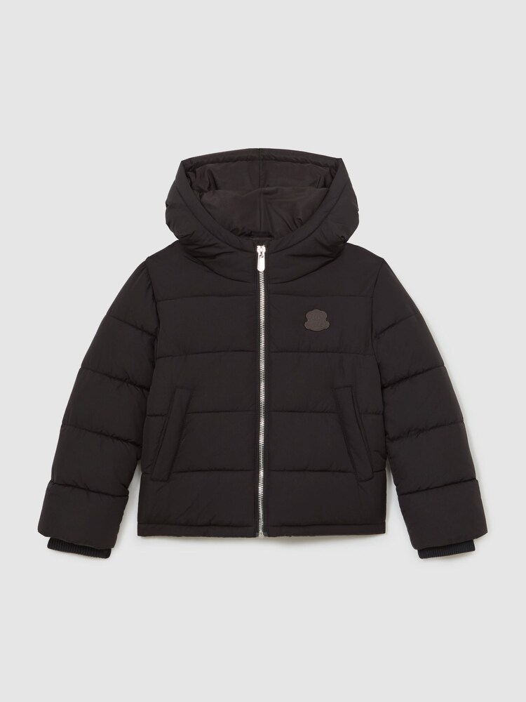 Reiss Black Myles 13-14 yrs Monogram Hooded Relaxed Puffer Jacket - Image 1 of 4 Reiss Black Myles 13-14 yrs Monogram Hooded Relaxed Puffer Jacket - Image 1 of 4