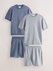 ブルー / グレー - Set of Textured Wave Knitted T-Shirt and Shorts 2 Pack - 画像 1 / 9