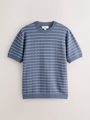 ブルー / グレー - Set of Textured Wave Knitted T-Shirt and Shorts 2 Pack - 画像 2 / 9