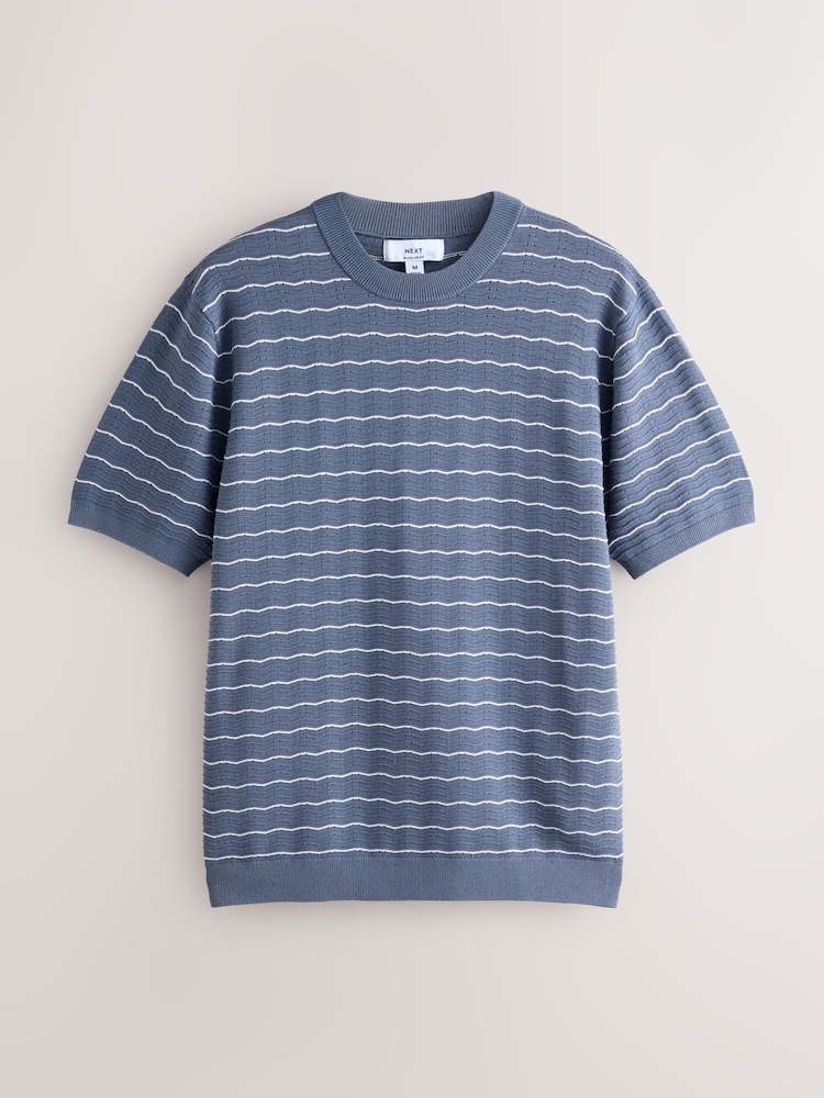 ブルー / グレー - Set of Textured Wave Knitted T-Shirt and Shorts 2 Pack - 画像 2 / 9