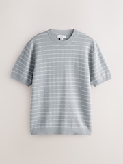 ブルー / グレー - Set of Textured Wave Knitted T-Shirt and Shorts 2 Pack - 画像 3 / 9