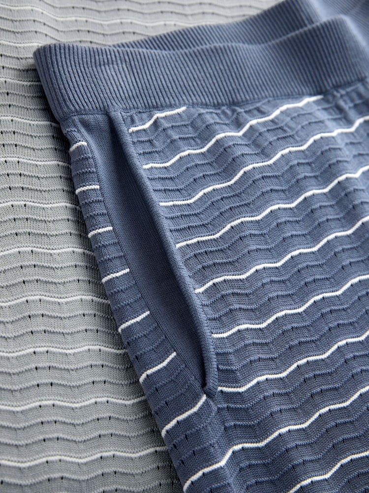 ブルー / グレー - Set of Textured Wave Knitted T-Shirt and Shorts 2 Pack - 画像 9 / 9