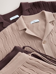 Brown/Neutral Textured Knitted Shirt and Shorts Set 2 Pack - Image 13 of 13