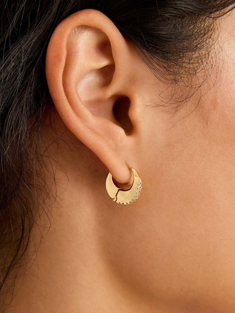 Accessorize Gold 14ct Gold-Plated Chunky Diamanté Hoop Earrings - Image 1 of 2 Accessorize Gold 14ct Gold-Plated Chunky Diamanté Hoop Earrings - Image 1 of 2