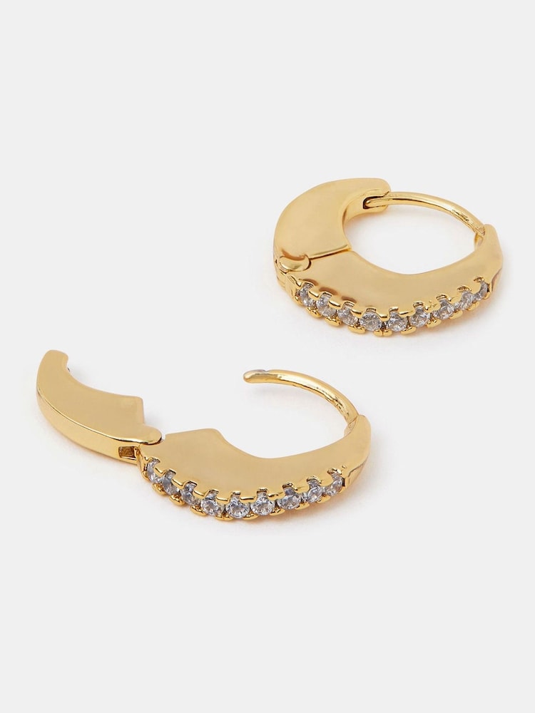 Accessorize Gold 14ct Gold-Plated Chunky Diamanté Hoop Earrings - Image 2 of 2 Accessorize Gold 14ct Gold-Plated Chunky Diamanté Hoop Earrings - Image 2 of 2