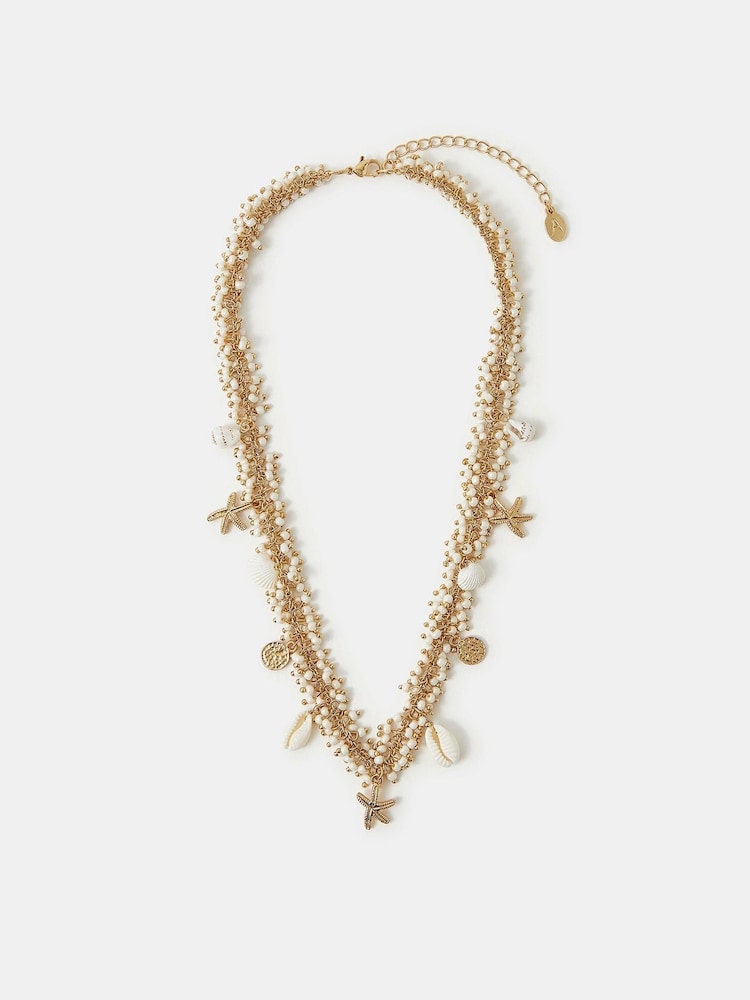 Accessorize Cream Seashell Starfish Bead Necklace - Image 1 of 3 Accessorize Cream Seashell Starfish Bead Necklace - Image 1 of 3