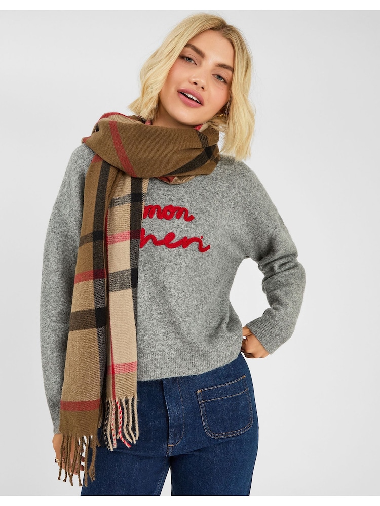Accessorize Brown Check Print Scarf - Image 3 of 3