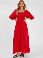 Accessorize Red Puff Sleeve Smocked Maxi Dress - Image 1 of 4