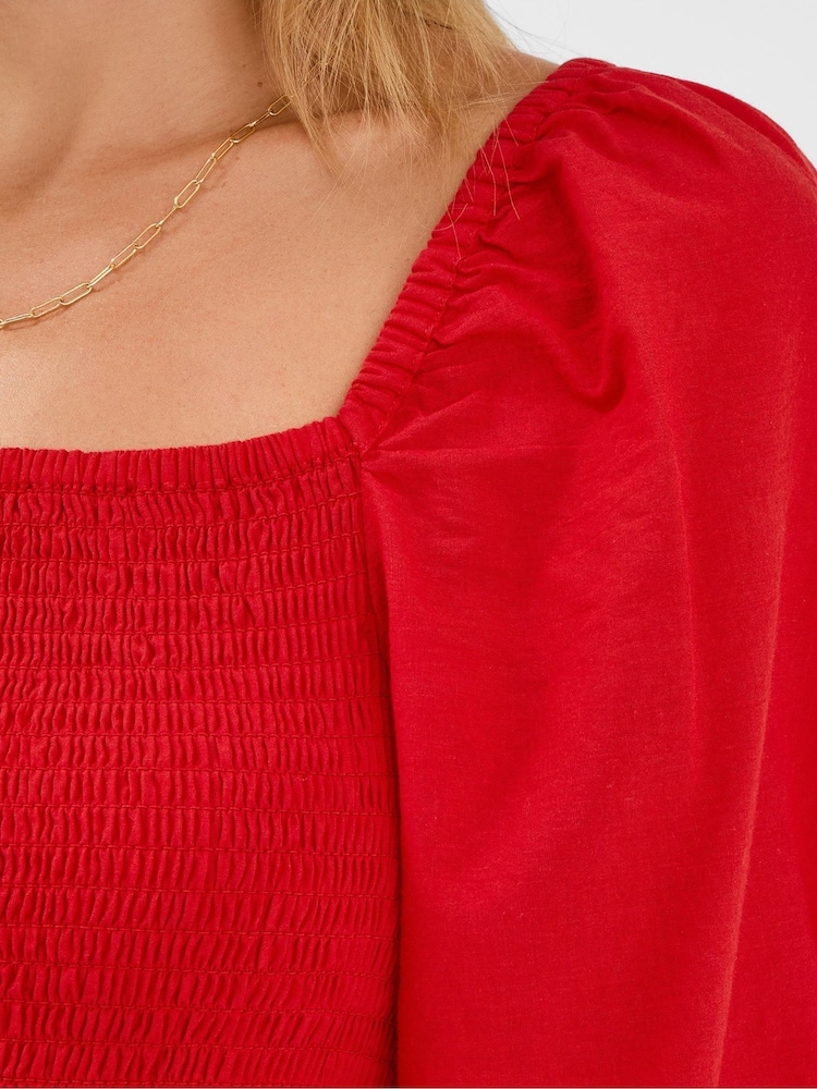 Accessorize Red Puff Sleeve Smocked Maxi Dress - Image 2 of 4