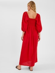 Accessorize Red Puff Sleeve Smocked Maxi Dress - Image 3 of 4