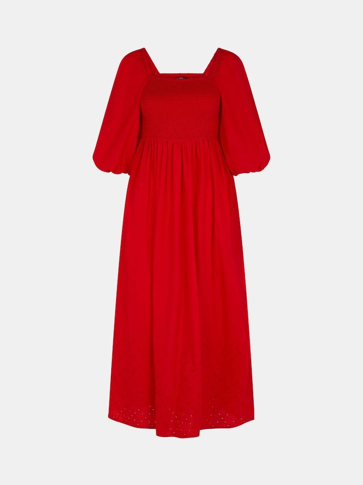 Accessorize Red Puff Sleeve Smocked Maxi Dress - Image 4 of 4