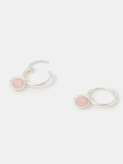 Accessorize Pink Sterling Silver Healing Stone Hoop Earrings - Image 2 of 2