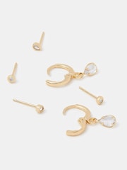 Accessorize Gold 3-Pack 14ct Gold-Plated Pear Stud & Hoop Earrings - Image 1 of 1