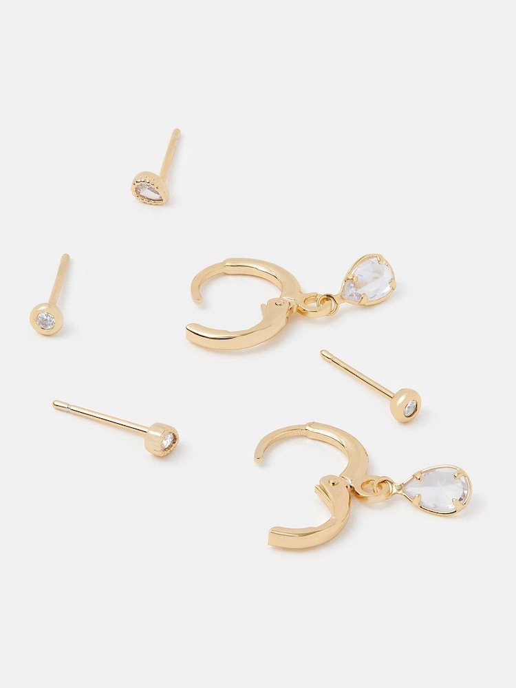 Accessorize Gold 3-Pack 14ct Gold-Plated Pear Stud & Hoop Earrings - Image 1 of 1