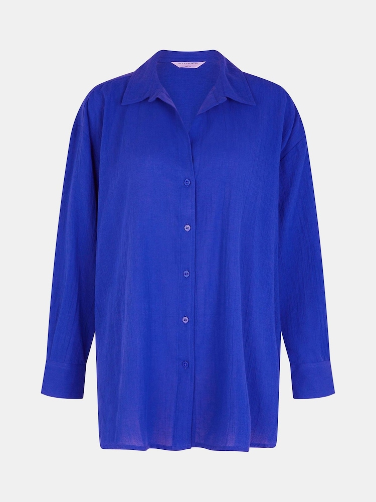 Accessorize Blue Long Sleeve Beach Cover-Up Shirt - Image 4 of 4 Accessorize Blue Long Sleeve Beach Cover-Up Shirt - Image 4 of 4