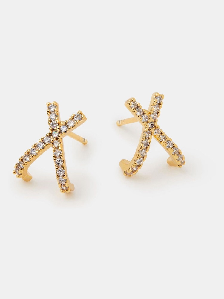 Accessorize Gold Plated 14ct Pavé X Stud Earrings - Image 1 of 2 Accessorize Gold Plated 14ct Pavé X Stud Earrings - Image 1 of 2