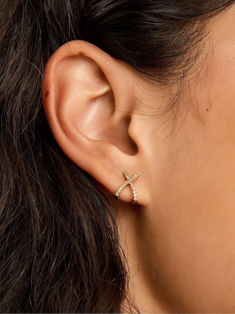 Accessorize Gold Plated 14ct Pavé X Stud Earrings - Image 2 of 2 Accessorize Gold Plated 14ct Pavé X Stud Earrings - Image 2 of 2