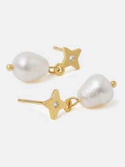 Accessorize Gold Plated 14ct Star Pearl Drop Earrings - Image 1 of 1
