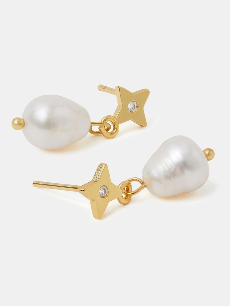 Accessorize Gold Plated 14ct Star Pearl Drop Earrings - Image 1 of 1 Accessorize Gold Plated 14ct Star Pearl Drop Earrings - Image 1 of 1