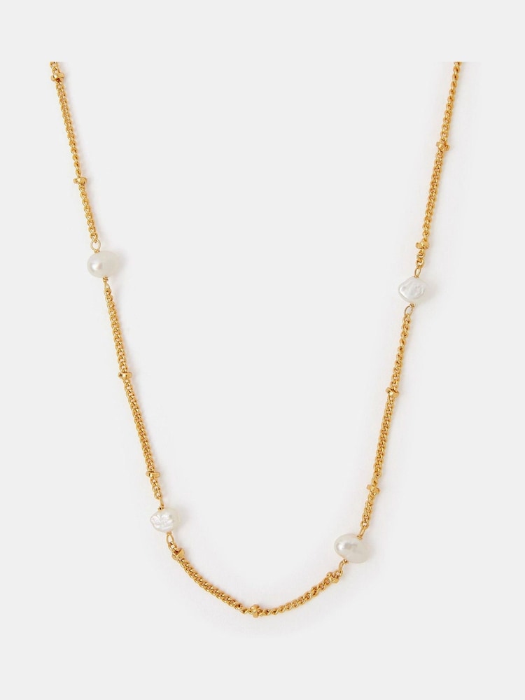 Accessorize Gold Tone 14ct Plated Pearl Station Necklace - Image 1 of 2 Accessorize Gold Tone 14ct Plated Pearl Station Necklace - Image 1 of 2